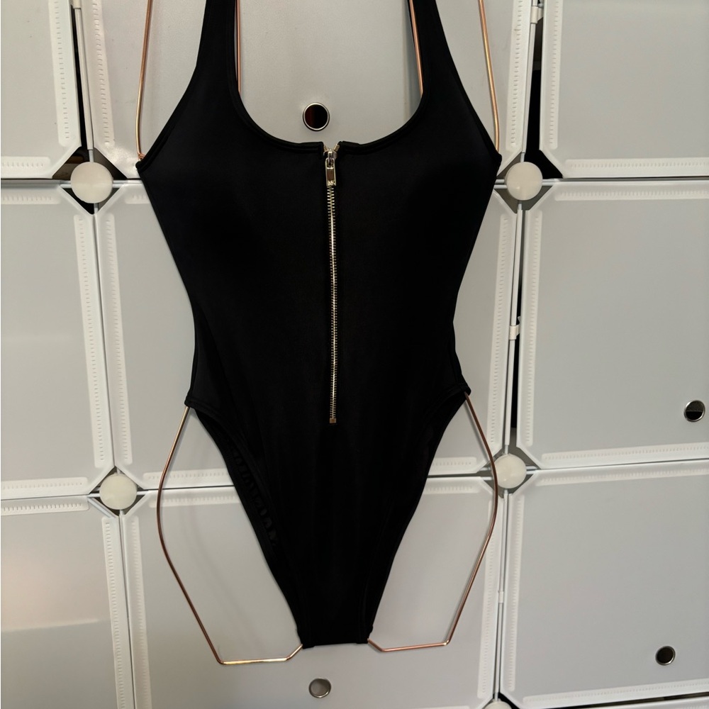 Black Zip-Front Swimsuit
